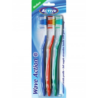 Oral Care Wave Action Toothbrushes Medium 3 Pcs - MazenOnline Main image