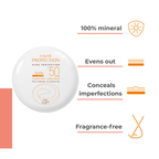Avène High Protection Compact Tinted SPF 50 dermocosmetic in sand shade, compact case with mirror and applicator inside.
