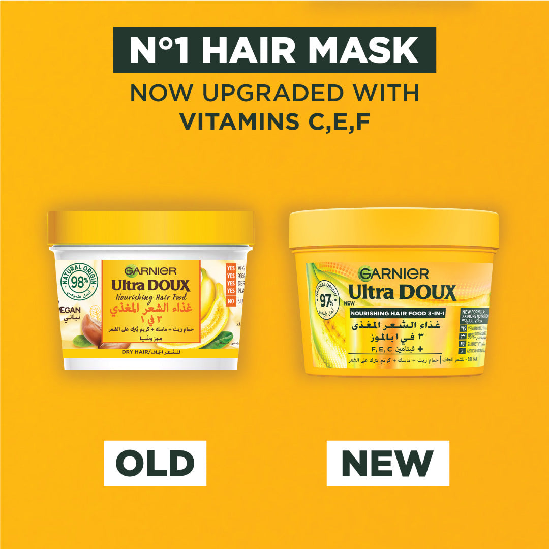 Garnier - Garnier Ultra Doux Banana Vegan Hair Food 3in1 Mask for dry hair, Boosted with Vitamins C, E & F | MazenOnline