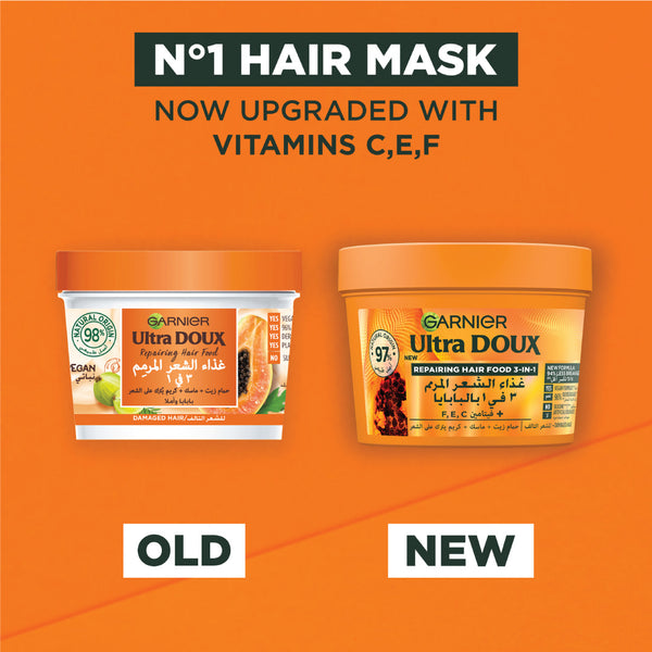garnier - Garnier Ultra Doux Papaya Vegan Hair Food 3in1 Mask for damaged hair, Boosted with Vitamins C, E & F | MazenOnline