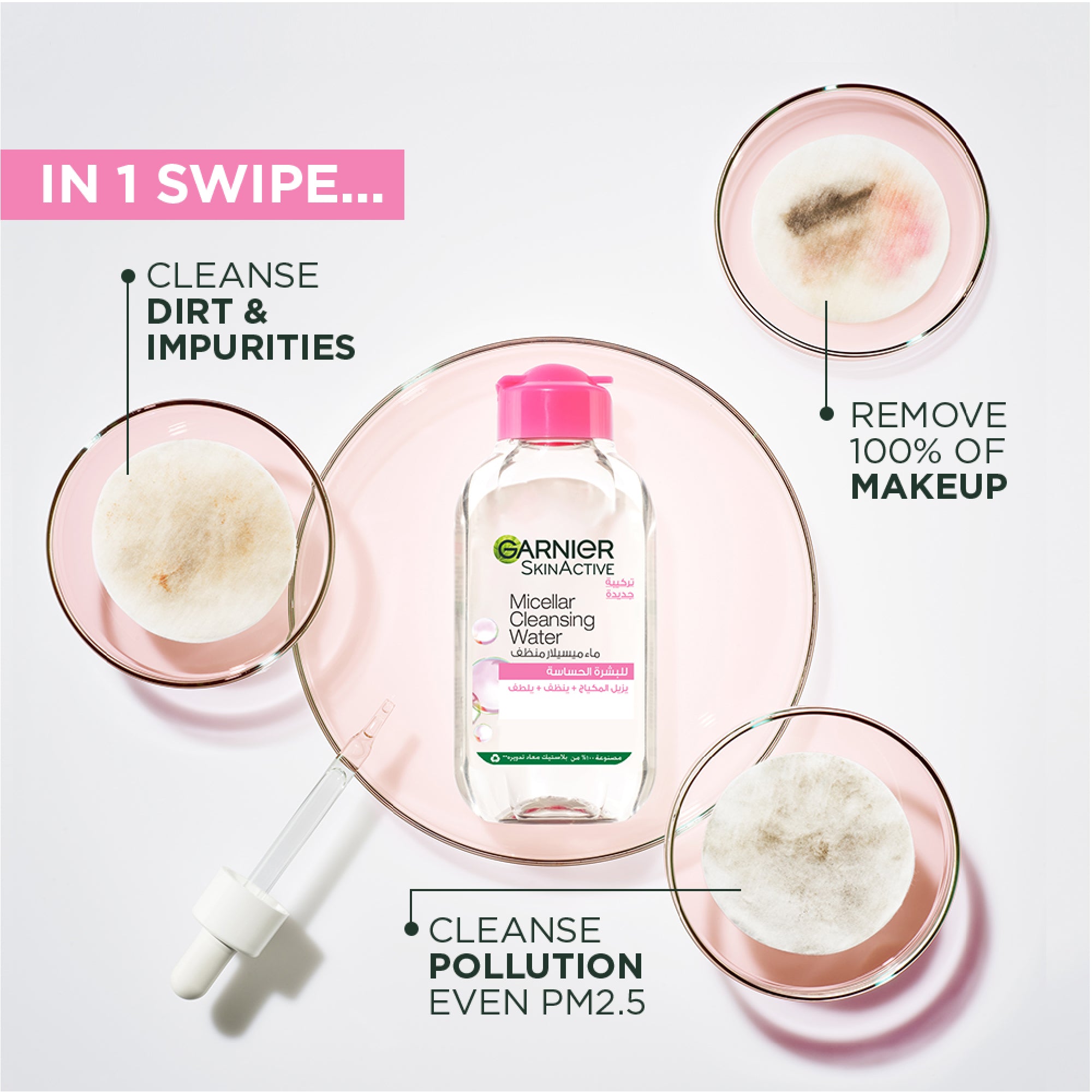 Garnier - Micellar Water Facial Cleanser and Makeup Remover Pink for Sensitive Skin | MazenOnline