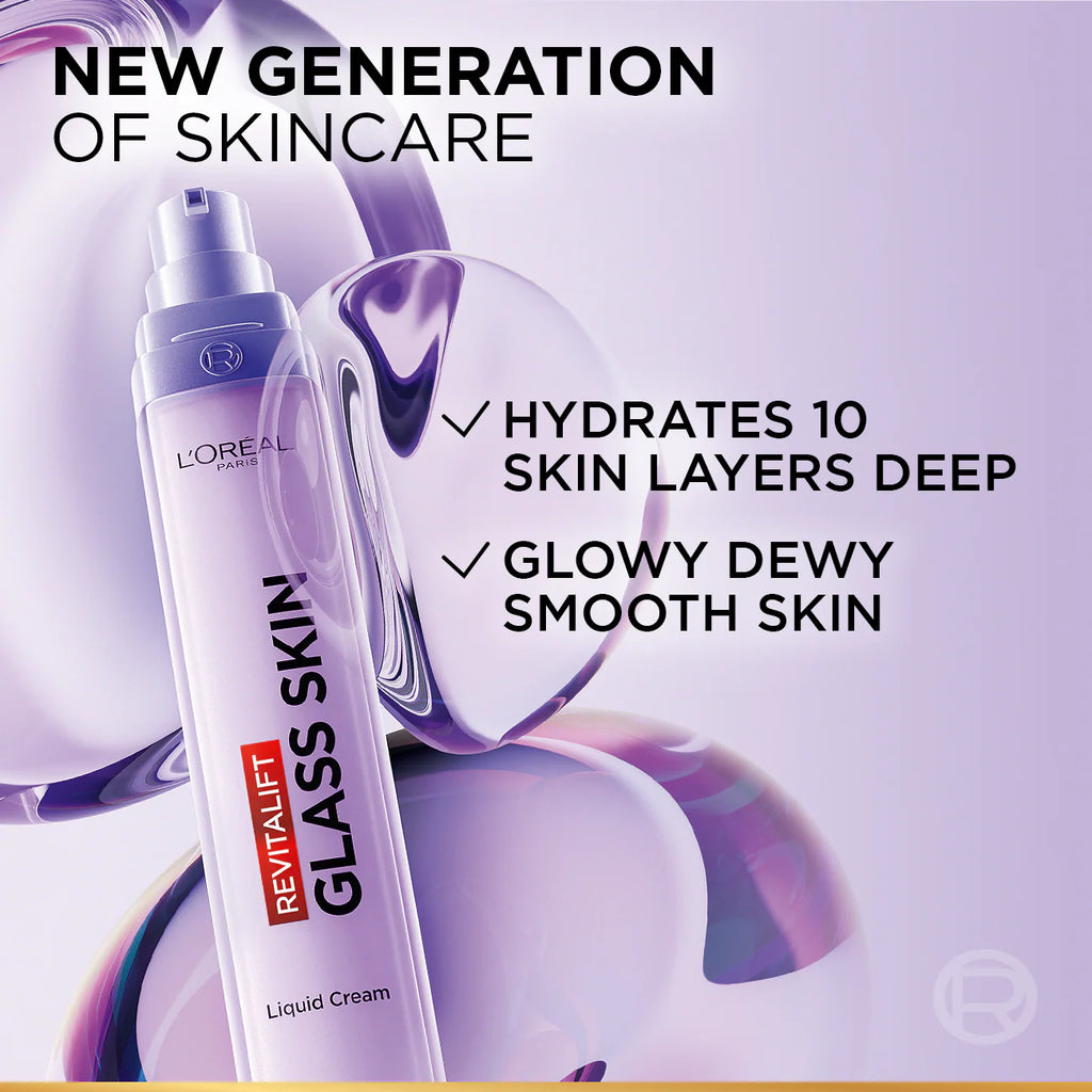 L'Oréal Paris - Revitalift Glass Skin Liquid Cream: 1 drop for 100H Glowing Hydration With Hyaluronic Acid & Vitamins B3+B5+C for Dewy, Plumped Glass Skin | MazenOnline