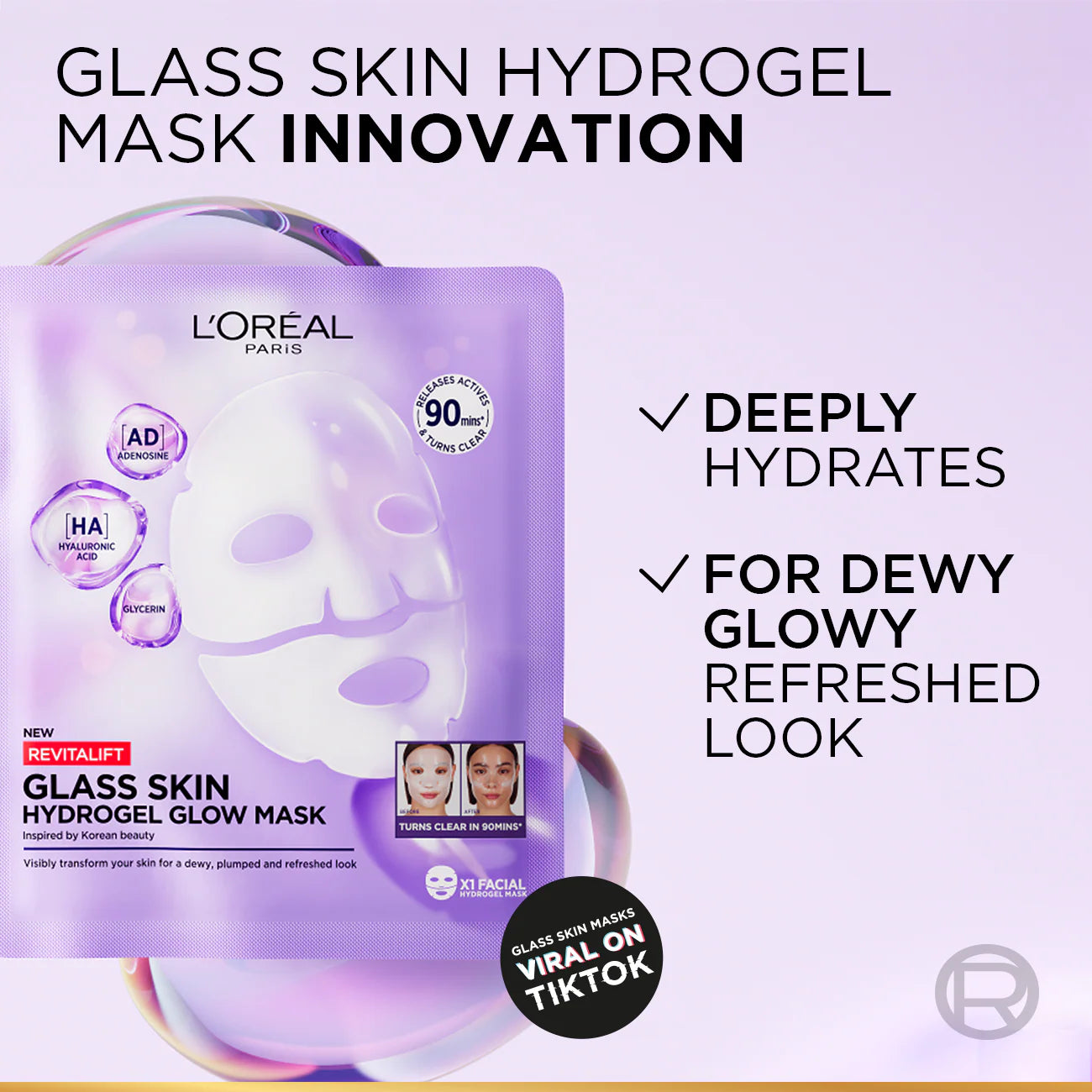 L'Oréal Paris - Revitalift Glass Skin Hydrogel Glow Mask, Transform Your Skin For A Dewy, Plumped, Glass Skin In Only 90 Minutes | MazenOnline