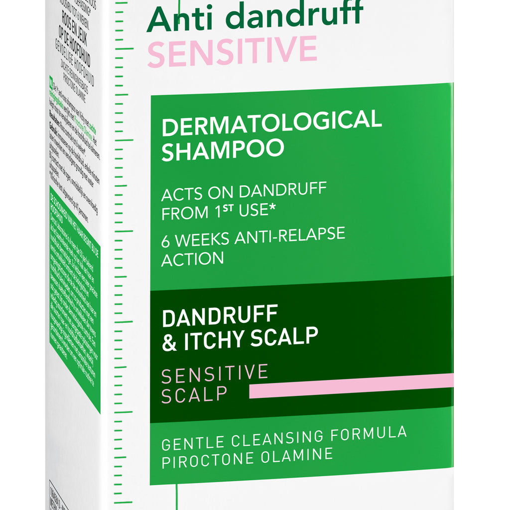 Vichy Dercos Anti-Dandruff Sensitive Shampoo bottle for medical hair care, designed for sensitive scalp and dandruff relief.