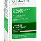 Vichy Dercos Anti-Dandruff Sensitive Shampoo bottle for medical hair care, designed for sensitive scalp and dandruff relief.