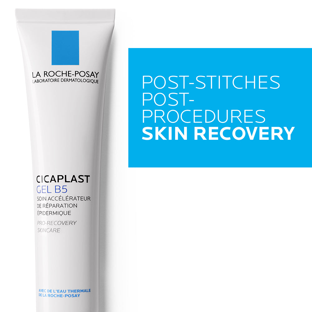 La Roche-Posay Cicaplast Gel B5 soothing balm in a tube, designed for skin repair and hydration, shown on a neutral background.