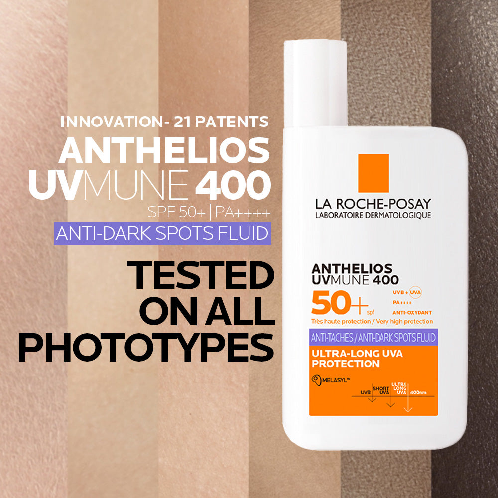 La Roche-Posay Anthelios Anti-Dark Spots Fluid SPF50+ sunscreen bottle and packaging