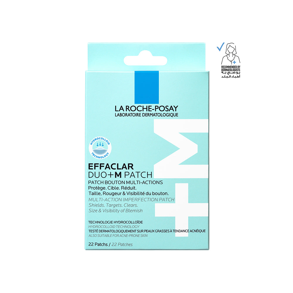 La Roche-Posay Effaclar Multi-Target Blemish Patches on a white background showing clear, round patches for acne treatment.