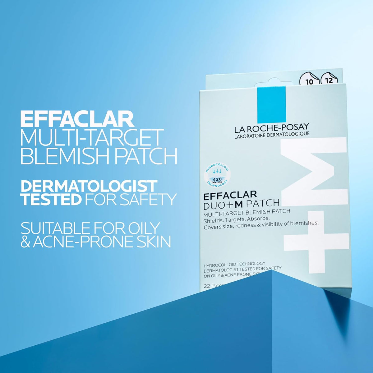 La Roche-Posay Effaclar Multi-Target Blemish Patches on a white background, showing clear, skin-friendly adhesive patches for acne treatment.
