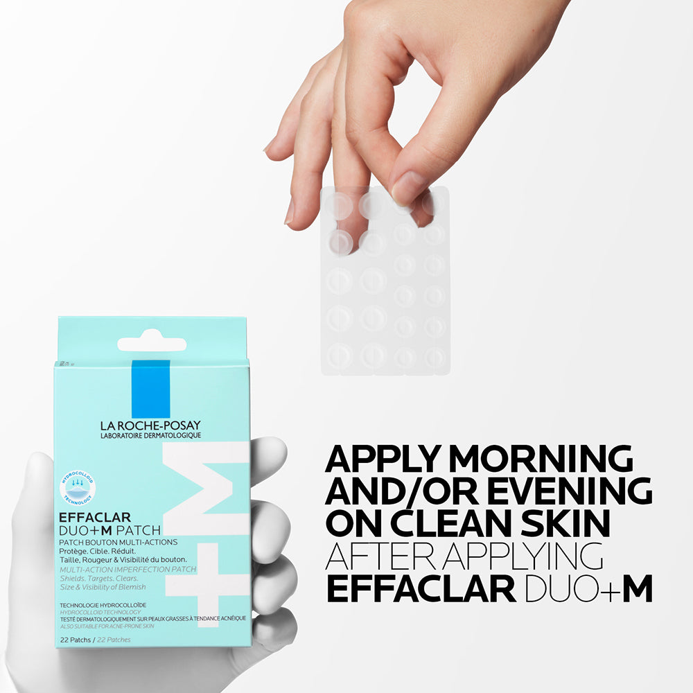 La Roche-Posay Effaclar Multi-Target Blemish Patches in clear, skin-tone adhesive sheets for spot treatment on blemishes.