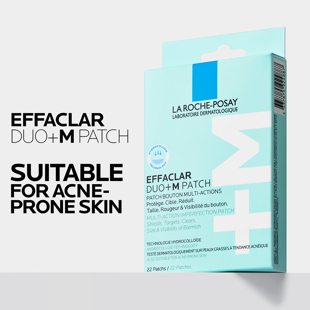 La Roche-Posay Effaclar Multi-Target Blemish Patches on a white background, showing small clear patches for acne treatment.