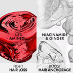 Vichy Dercos Aminexil Clinical Booster bottle with applicator brush for hair thinning treatment and scalp care.