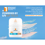La Roche-Posay Anthelios UV Air Tinted Serum Sunscreen Medium SPF50+ in a sleek bottle with a pump dispenser.