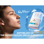 La Roche-Posay Anthelios UV Air Tinted Serum Sunscreen Medium SPF50+ in a sleek bottle with a pump dispenser.