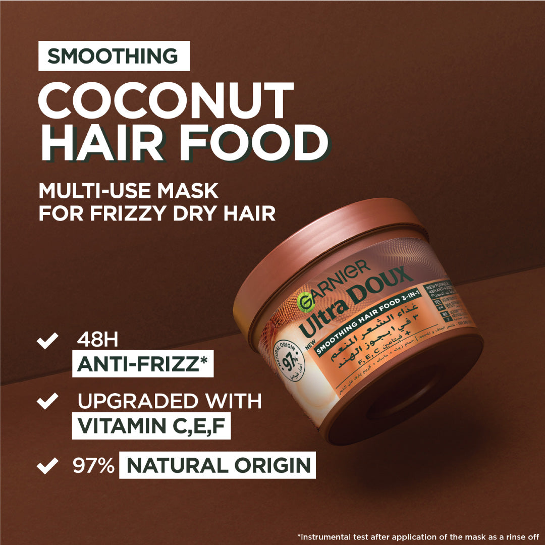 Garnier - Garnier Ultra Doux Coconut Hair Food 3in1 Mask for frizzy hair, Boosted with Vitamins C, E & F | MazenOnline