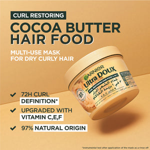 Garnier - Ultra Doux Cocoa Butter Vegan Hair Food 3in1 Mask for curly hair, Boosted with Vitamins C, E & F " | MazenOnline