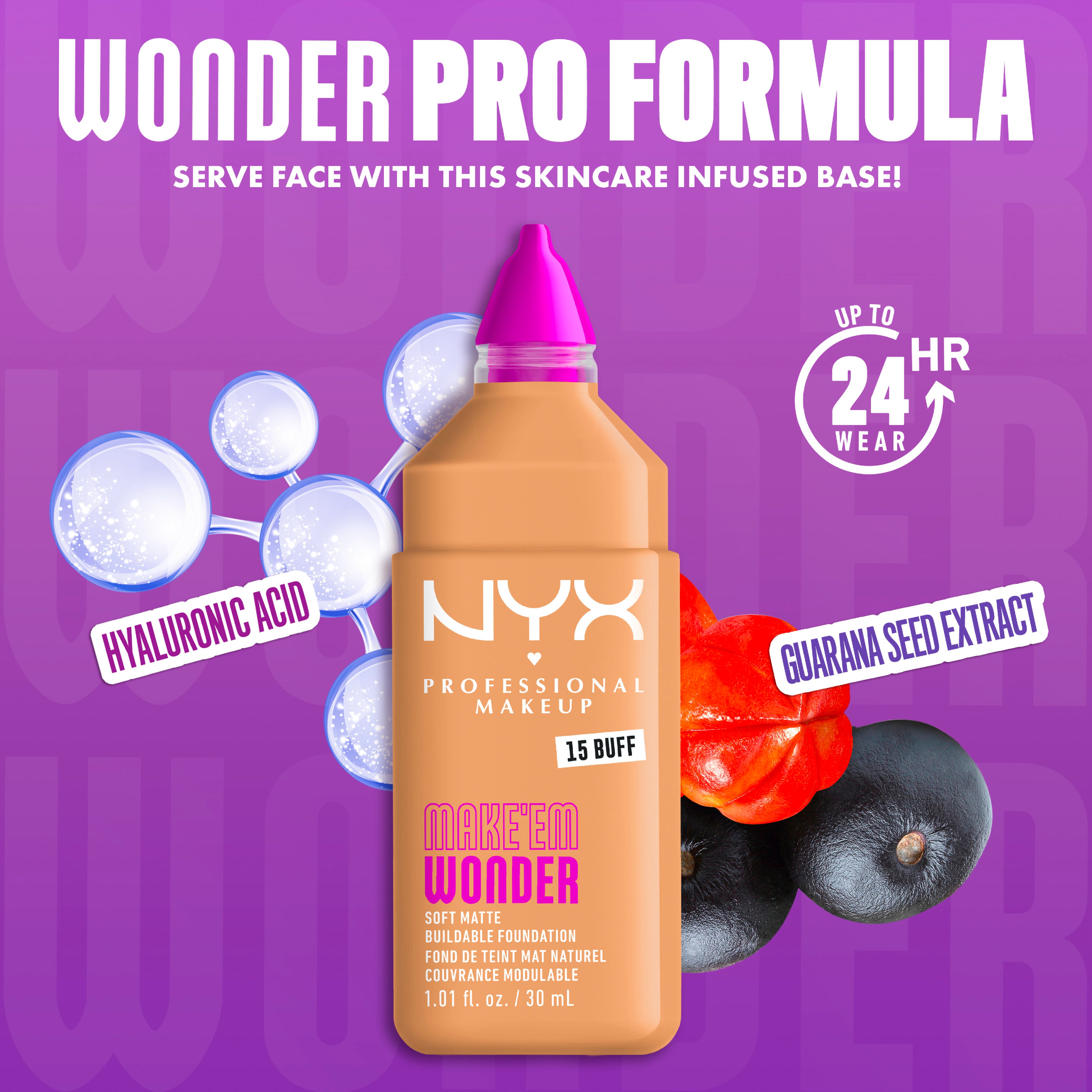 Make 'Em Wonder Liquid Foundation, 24HR Foundation Makeup With A Soft Matte Finish, Buildable Full Coverage