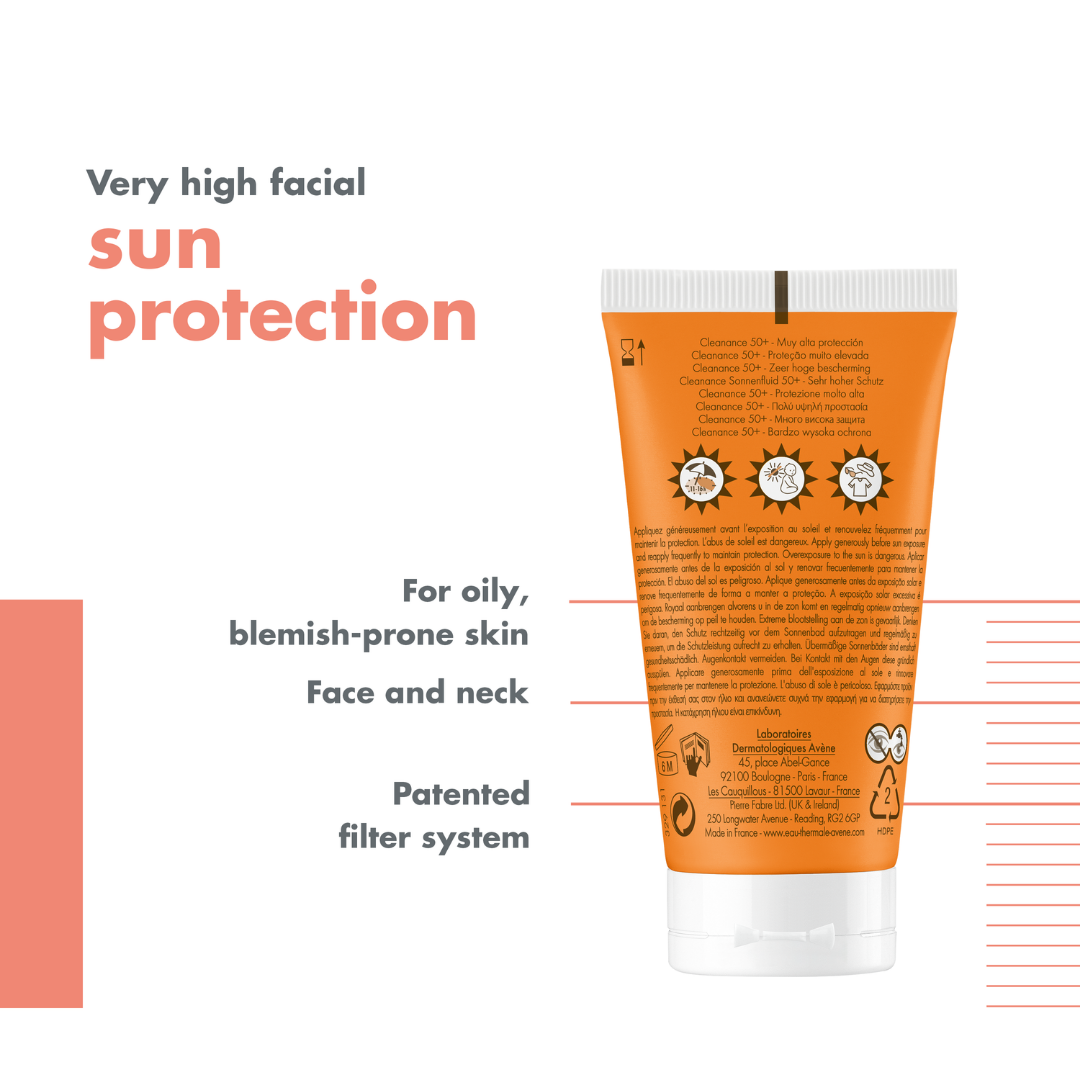 Avène - Buy Avène Cleanance Sunscreen SPF 50+ Get Avène After Sun Repair Lotion travel size 50ml | Light Weight & Invisible Oily Skin Sunscreen and After Sun Lotion | MazenOnline