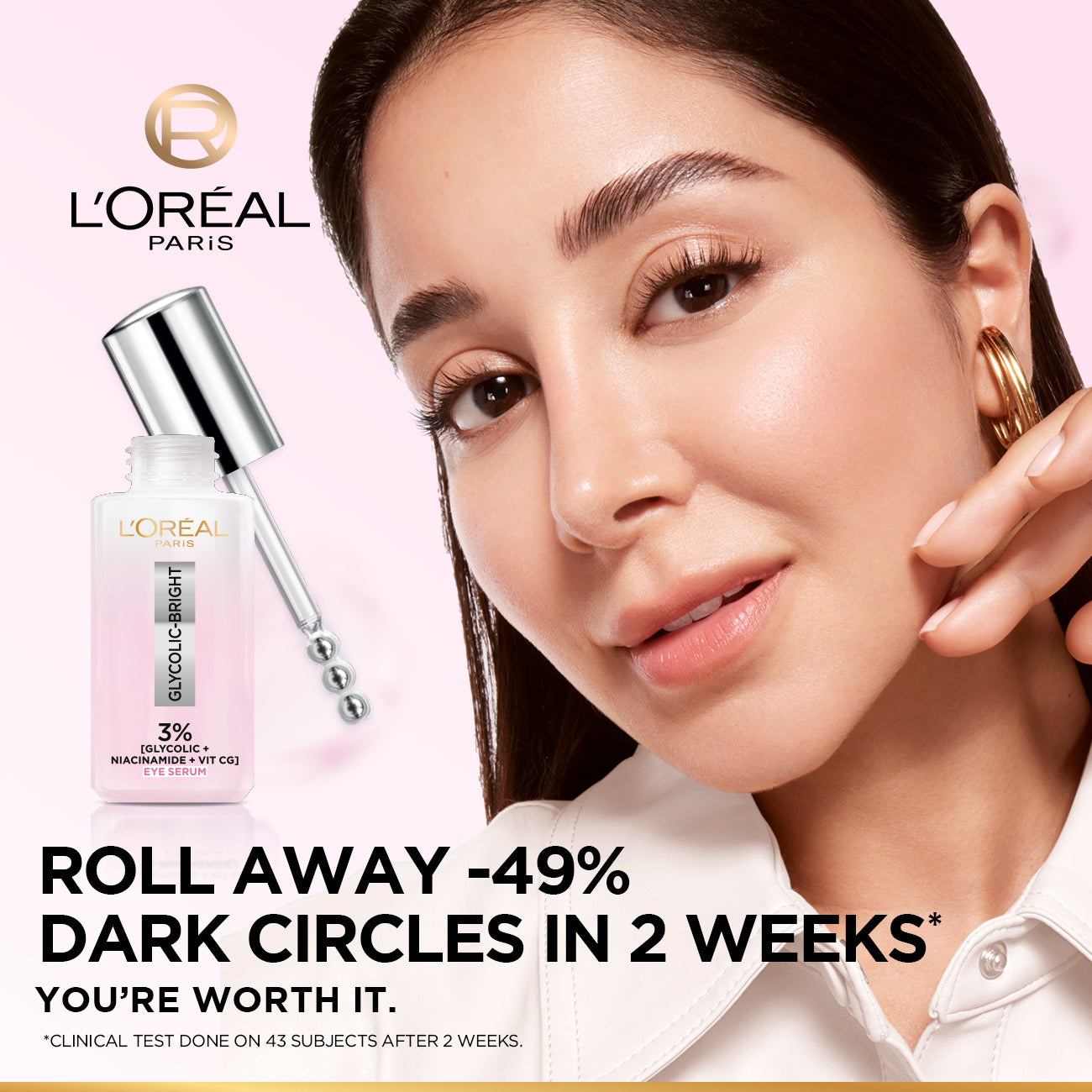 L'Oréal Paris - Glycolic Bright Eye Serum, with 3% (Glycolic Acid  + Vitamin CG + Niacinamide], for Dark Circles and Under Eyes Brightening | MazenOnline