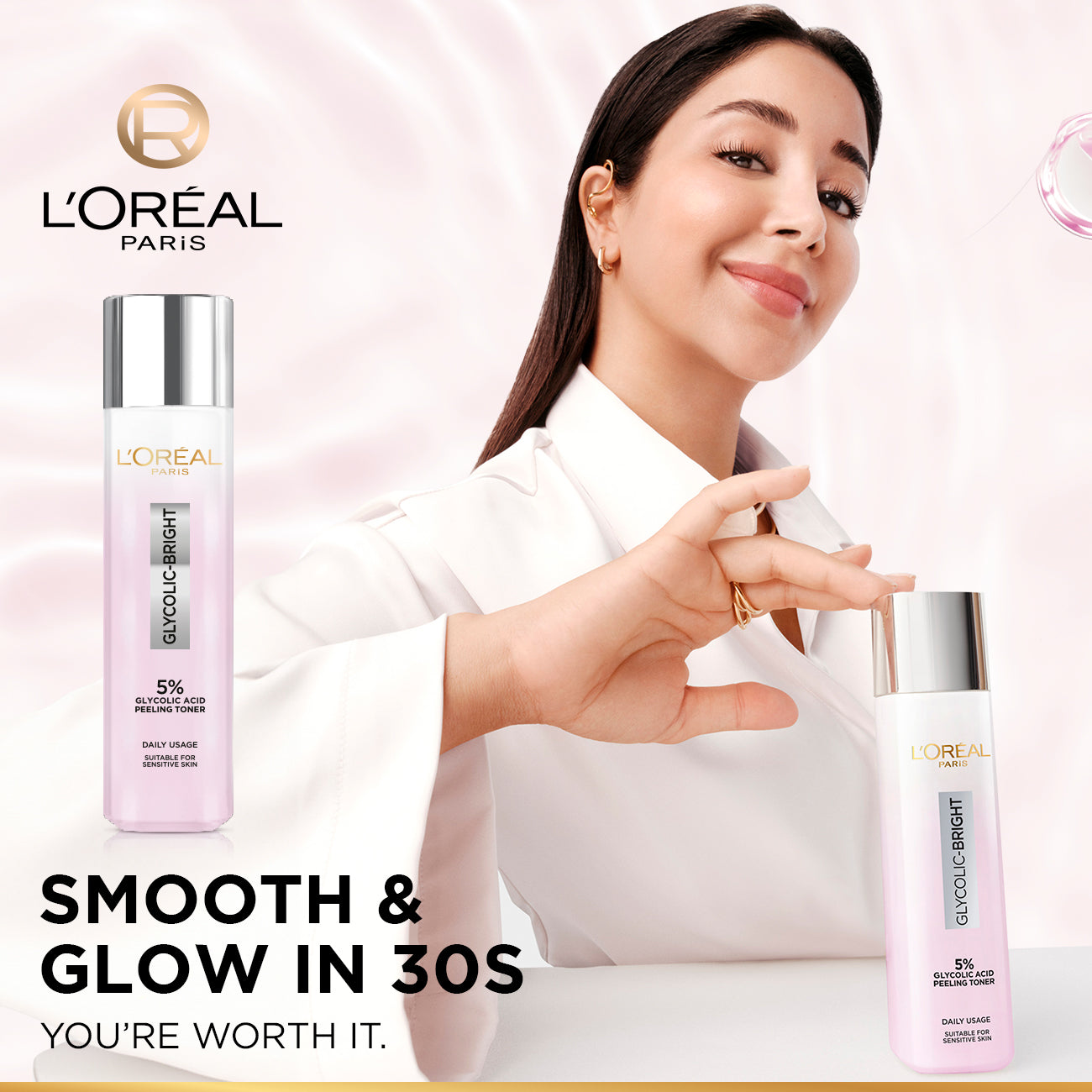 L'Oréal Paris - Glycolic-Bright Glowing Peeling Toner, with 5% Glycolic Acid, for Brightening, Dark Spots Reduction and Skin Tone Evening | MazenOnline