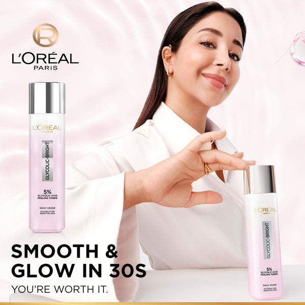 L'Oréal Paris - Glycolic-Bright Glowing Peeling Toner, with 5% Glycolic Acid, for Brightening, Dark Spots Reduction and Skin Tone Evening | MazenOnline