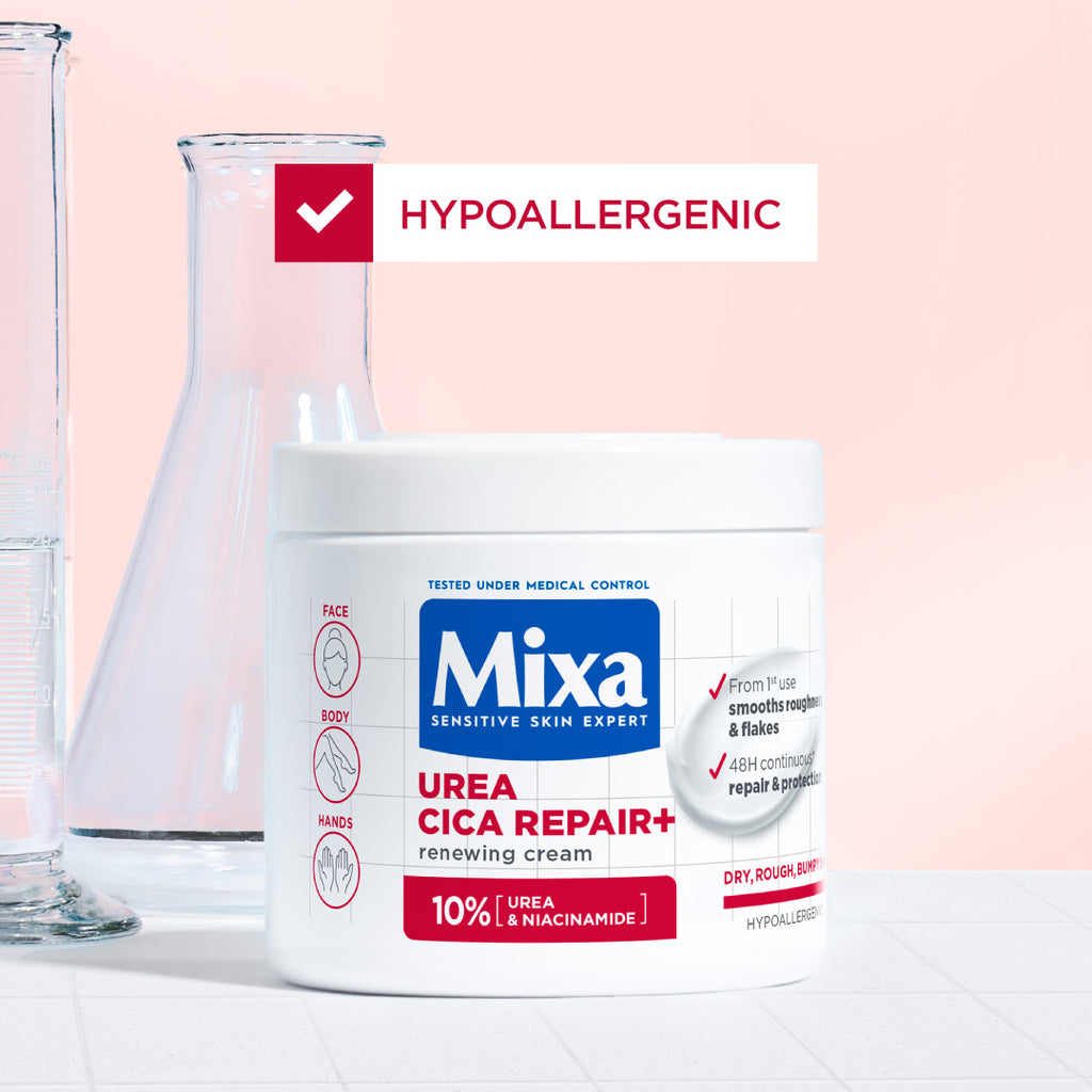 Mixa - Urea Cica Repair Cream Jar - For Keratosis Pilaris, Dry Rough Fragile Skin & Tiny Reddish Bumps - For Face, Hands & Body | MazenOnline