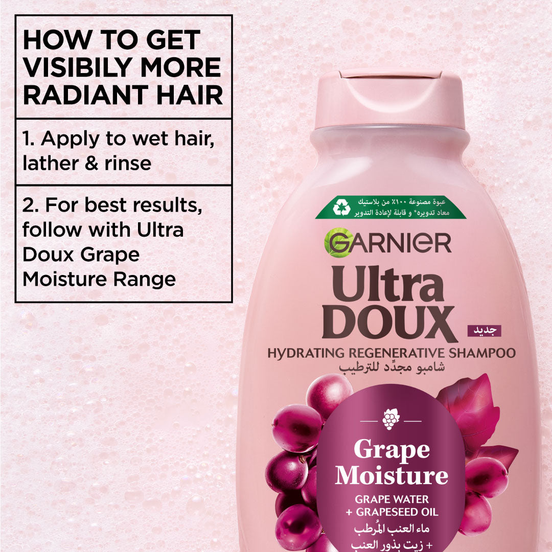 Garnier - Garnier Ultra Doux Grape Moisture - Hydrating Regenerative Shampoo for Dehydrated Hair. Hydrating Grape Water + Antioxidant Grapeseed Oil - Paraben-Free, Vegan, Cruelty-Free | MazenOnline