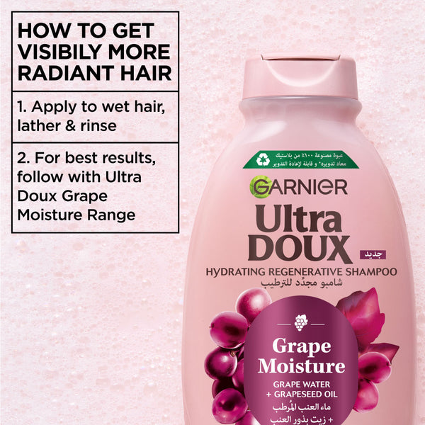 Garnier - Garnier Ultra Doux Grape Moisture - Hydrating Regenerative Shampoo for Dehydrated Hair. Hydrating Grape Water + Antioxidant Grapeseed Oil - Paraben-Free, Vegan, Cruelty-Free | MazenOnline