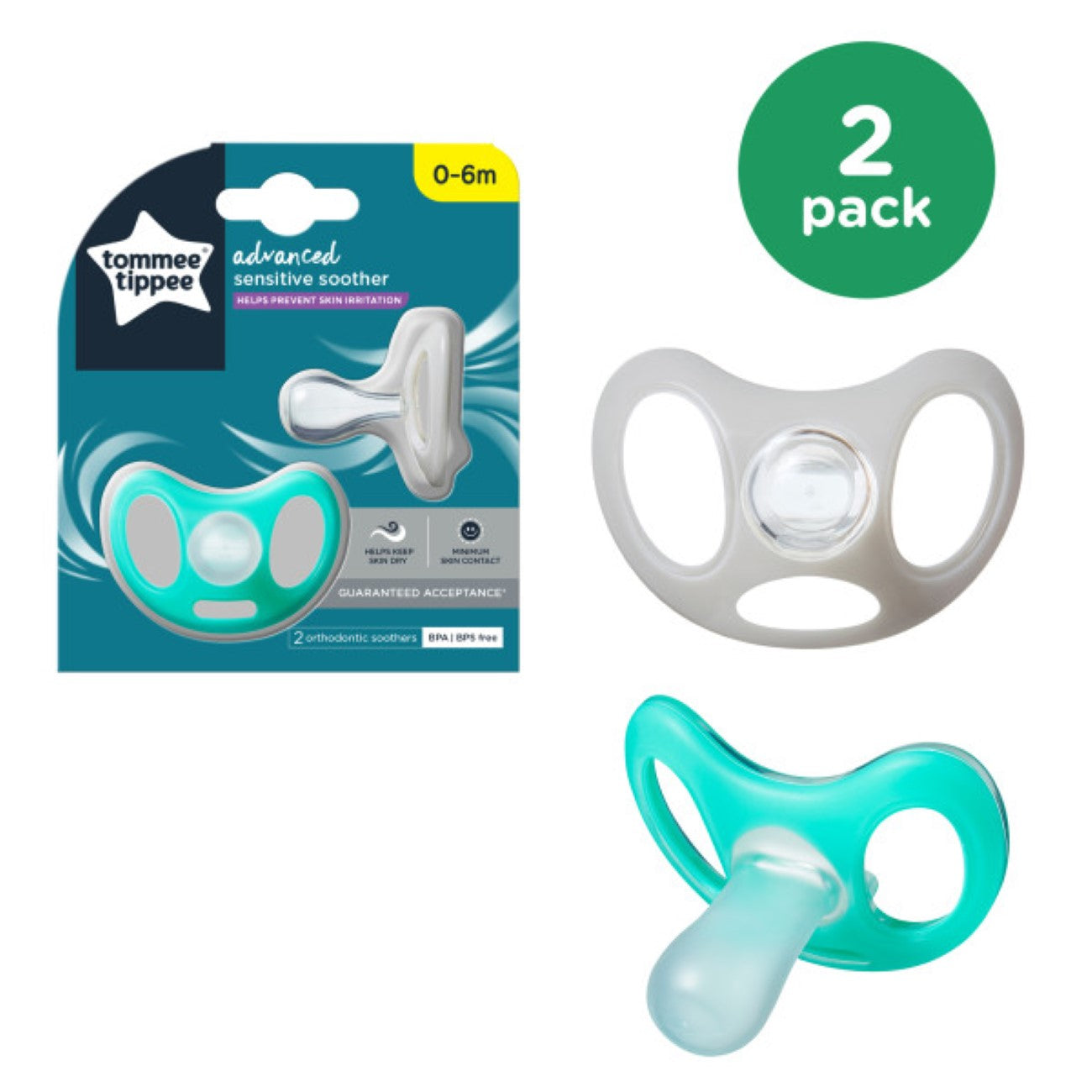 Tommee Tippee - Advanced Sensitive Soother (0-6M) - Pack of 2 | MazenOnline