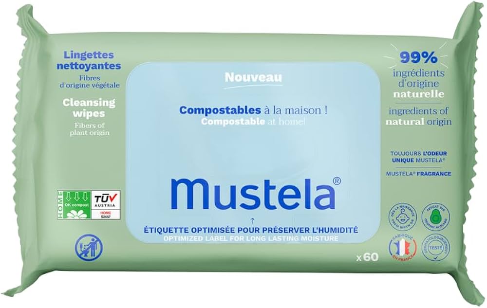Mustela - Baby Home Compostable Cleansing Wipes with Natural Avocado | MazenOnline