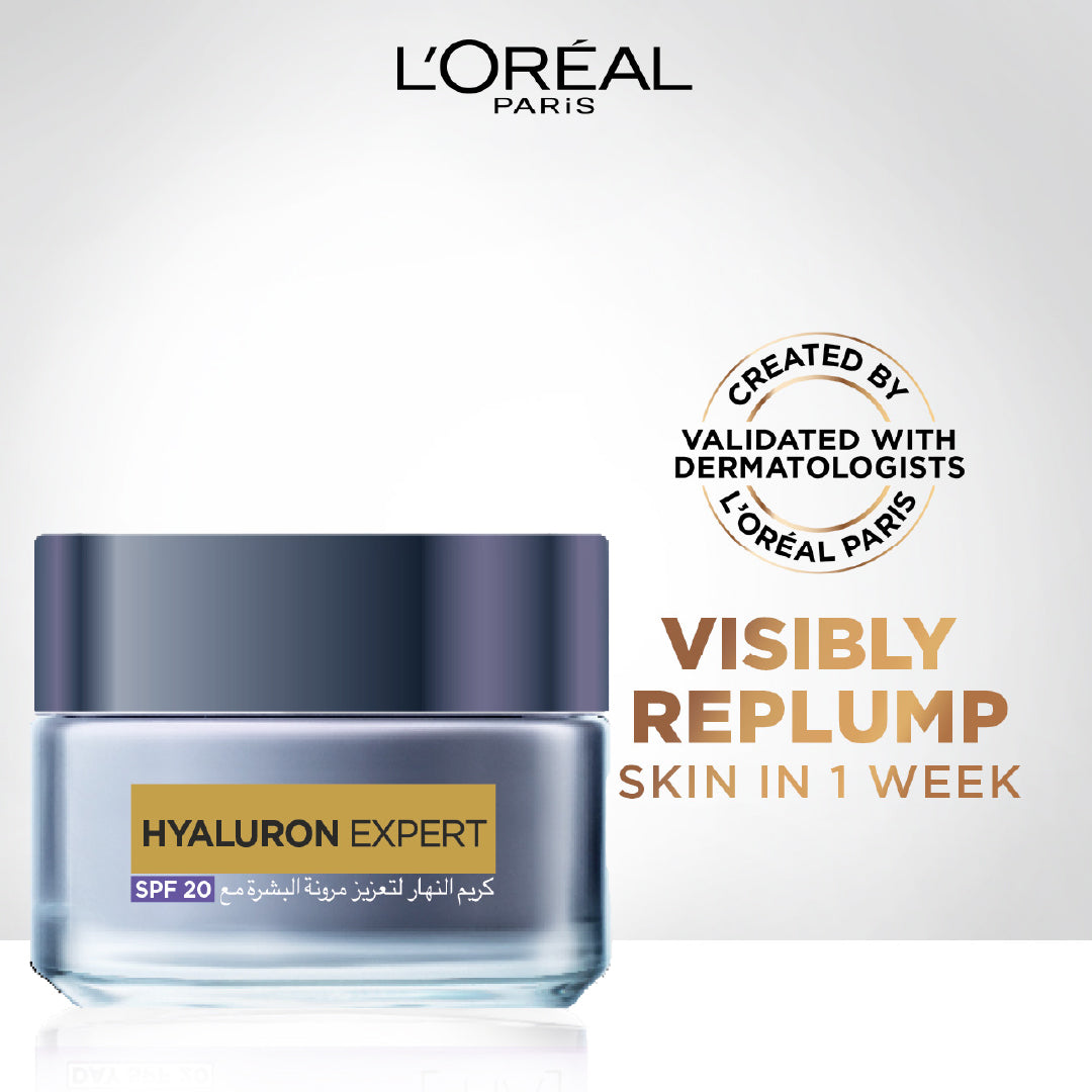 L'Oréal Paris - Hyaluron Expert Day Cream is used to intensely hydrate, smoothen and re-plump the skin with added SPF protection from UVA/UVB. | MazenOnline