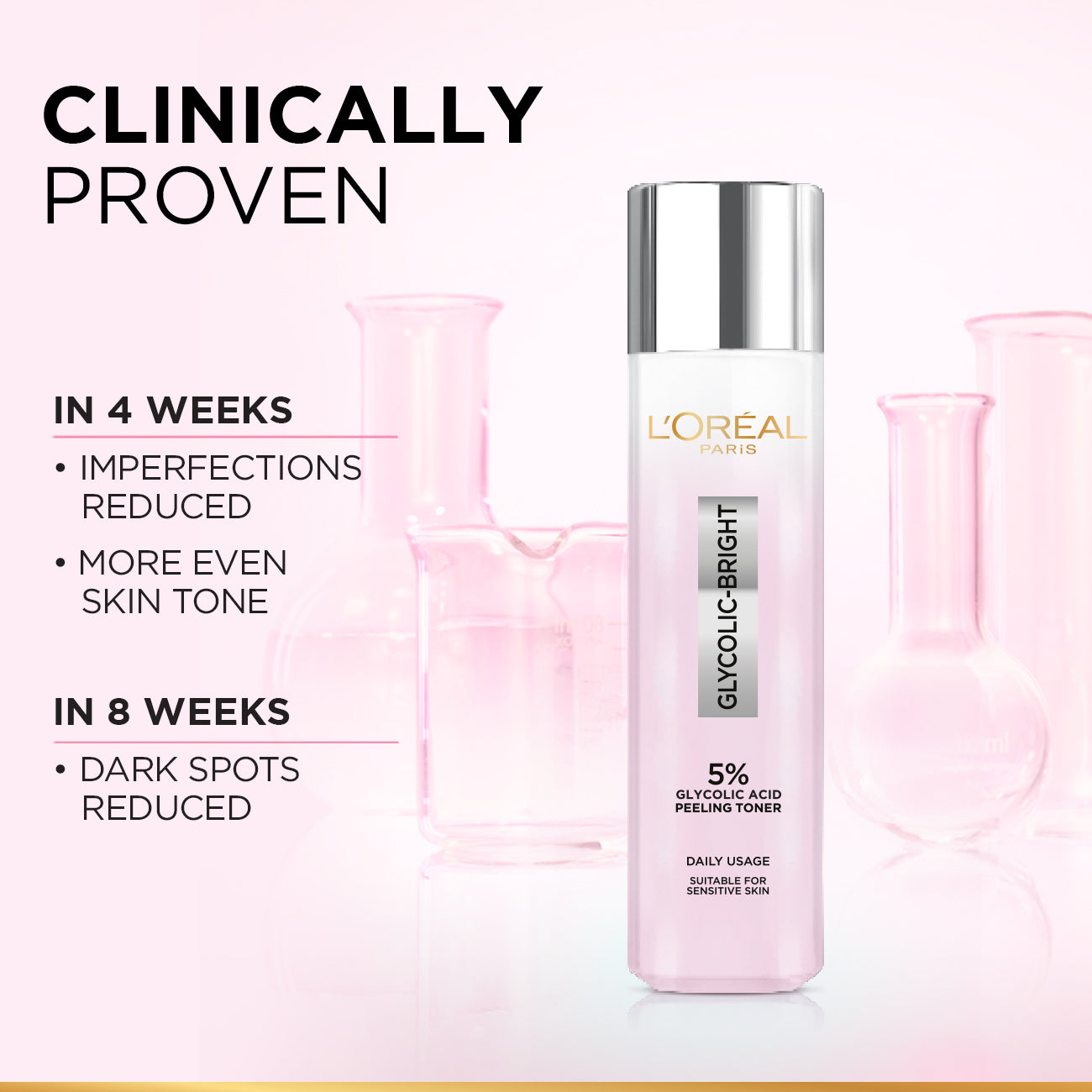 L'Oréal Paris - Glycolic-Bright Glowing Peeling Toner, with 5% Glycolic Acid, for Brightening, Dark Spots Reduction and Skin Tone Evening | MazenOnline
