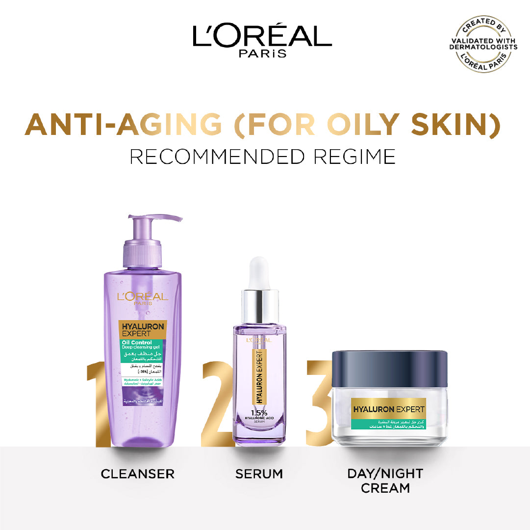 L'Oréal Paris - Hyaluron Expert Oil Control Deep Cleansing and Hydrating Gel, With Hyaluronic Acid and Salicylic Acid, for Combination to Oily Skin | MazenOnline