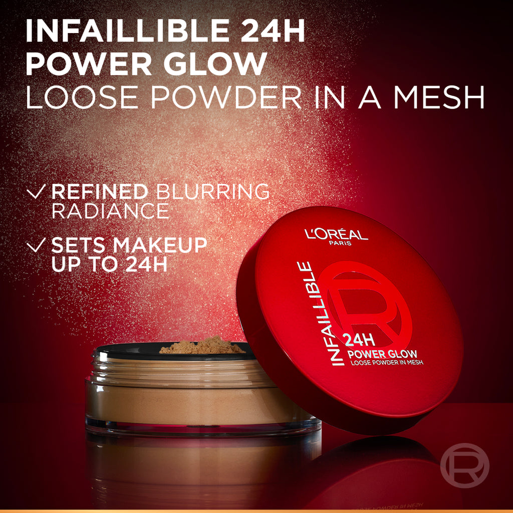 L'Oréal Paris - Infaillible 24H Power Glow Loose Powder in Mesh, Pore Blurring, Radiant Glow, and Hydrating Formula with 2 Shades, 9.5g. | MazenOnline