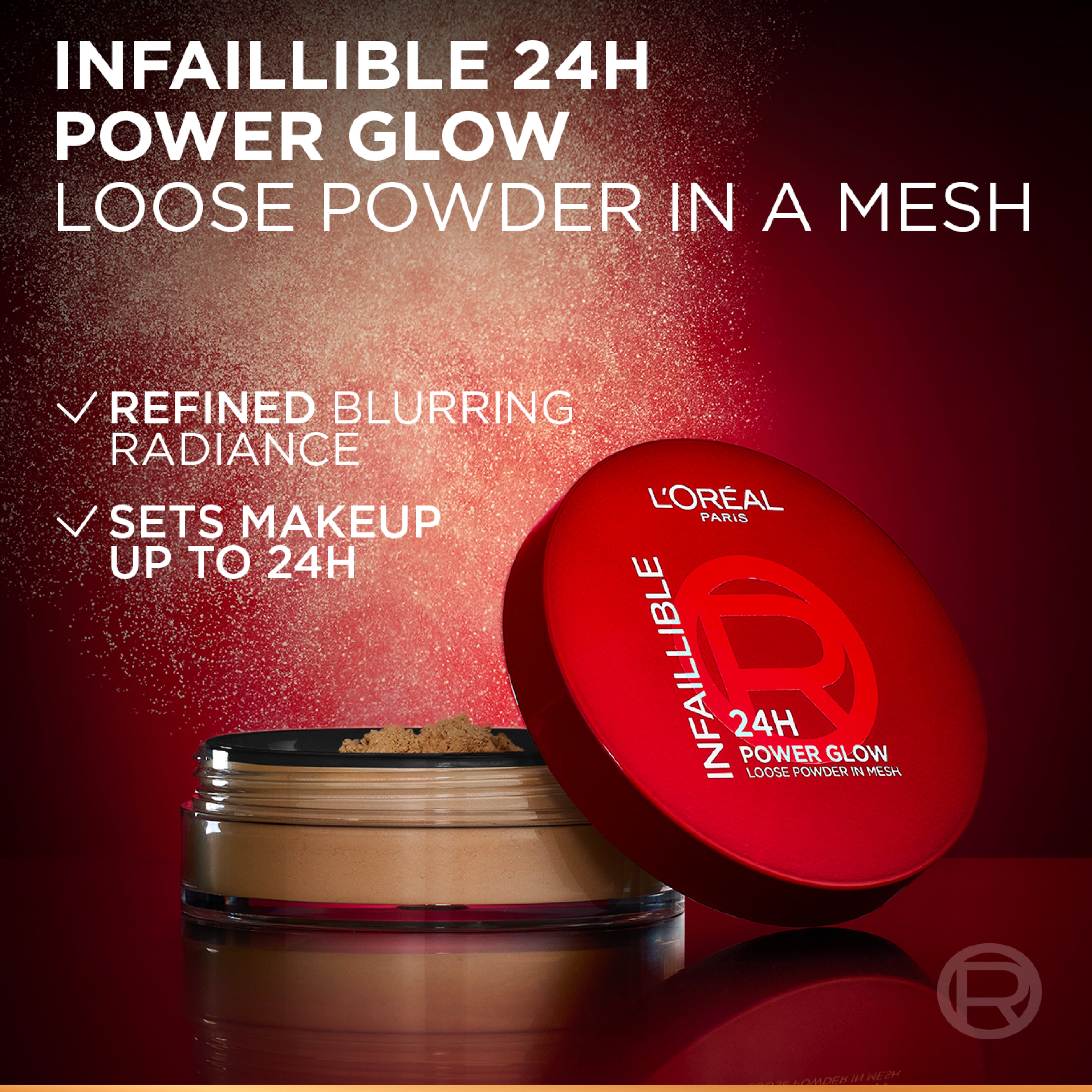 L'Oréal Paris - Infaillible 24H Power Glow Loose Powder in Mesh, Pore Blurring, Radiant Glow, and Hydrating Formula with 2 Shades, 9.5g. | MazenOnline