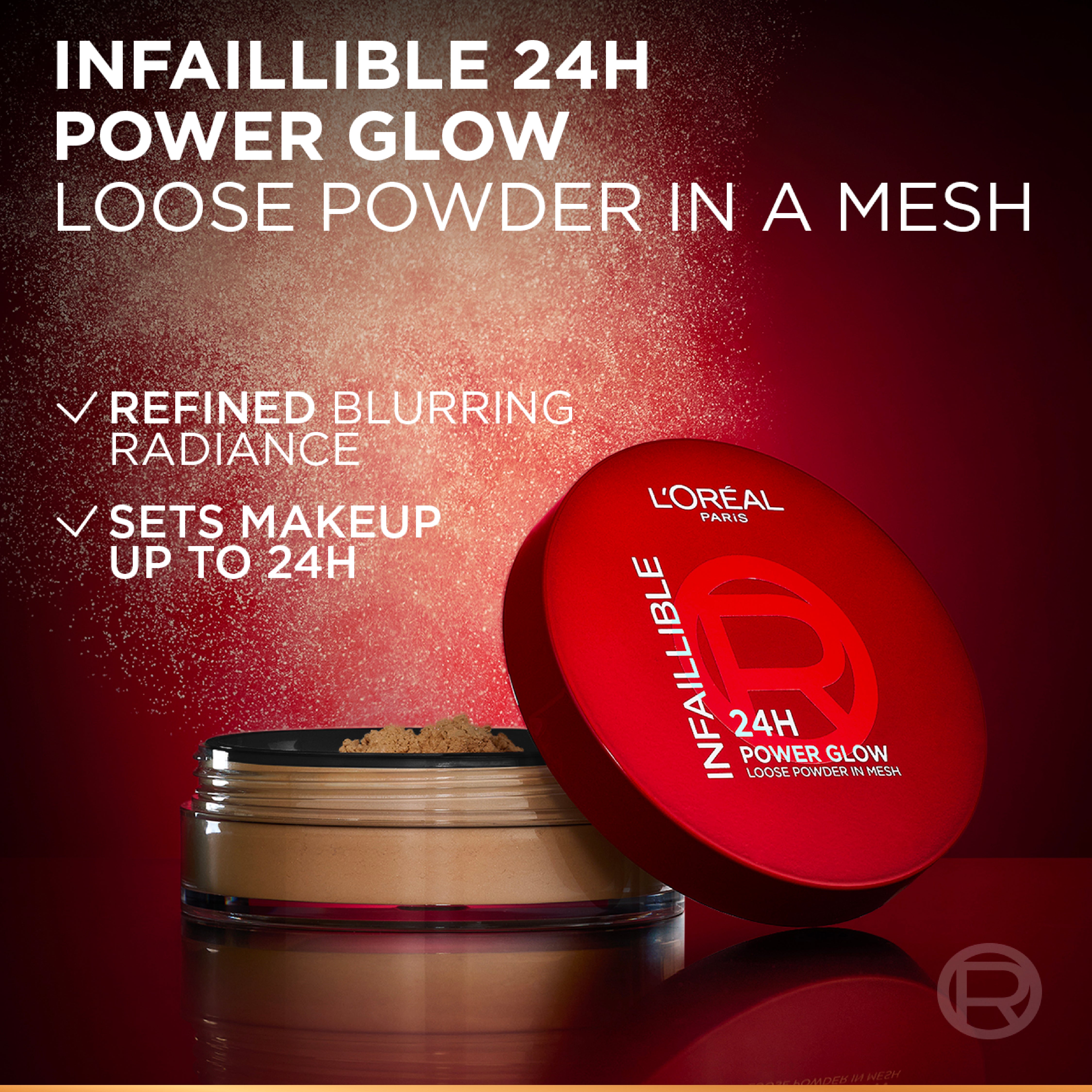 L'Oréal Paris - Infaillible 24H Power Glow Loose Powder in Mesh, Pore Blurring, Radiant Glow, and Hydrating Formula with 2 Shades, 9.5g. | MazenOnline