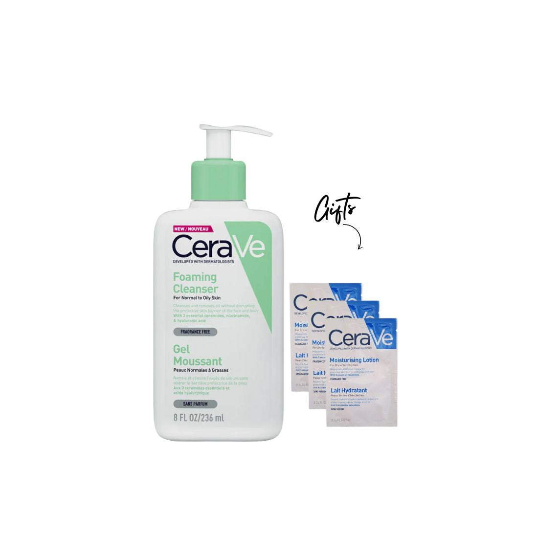 CeraVe - Foaming Cleanser for Normal to Oily Skin with Hyaluronic Acid + 3 Gift | MazenOnline