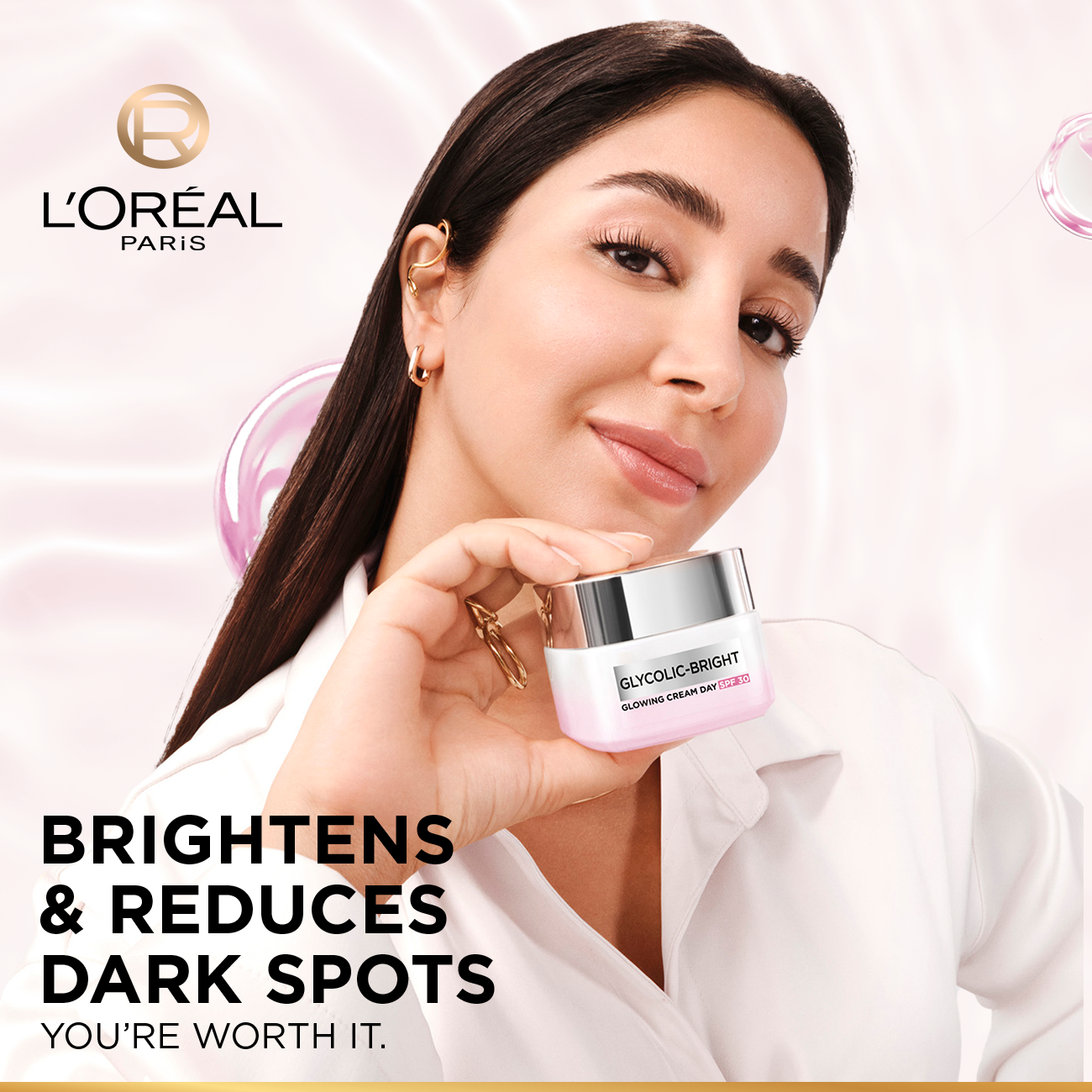 L'Oréal Paris - Glycolic-Bright Glowing Day Cream, for Dark Spots Reduction, Glow Boosting and Skin Tone Evenness, SPF 30 | MazenOnline