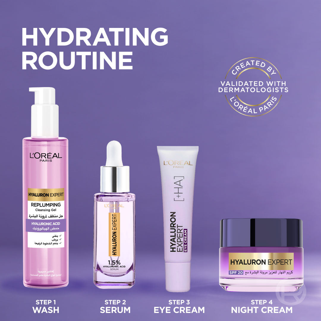 L'Oréal Paris - Hyaluron Expert, Replumping and Moisturizing Eye Cream, against Fine Lines, for Eye-Contour Replumping, with Hyaluronic Acid | MazenOnline