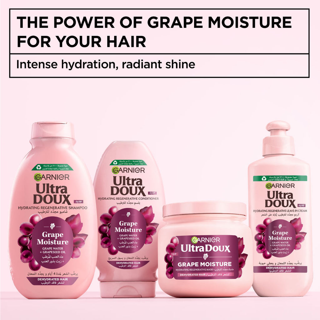 Garnier - Ultra Doux Grape Moisture - Hydrating Regenerative Conditioner for Dehydrated Hair. Hydrating Grape Water + Antioxidant Grapeseed Oil - - Paraben-Free, Vegan, Cruelty-Free | MazenOnline