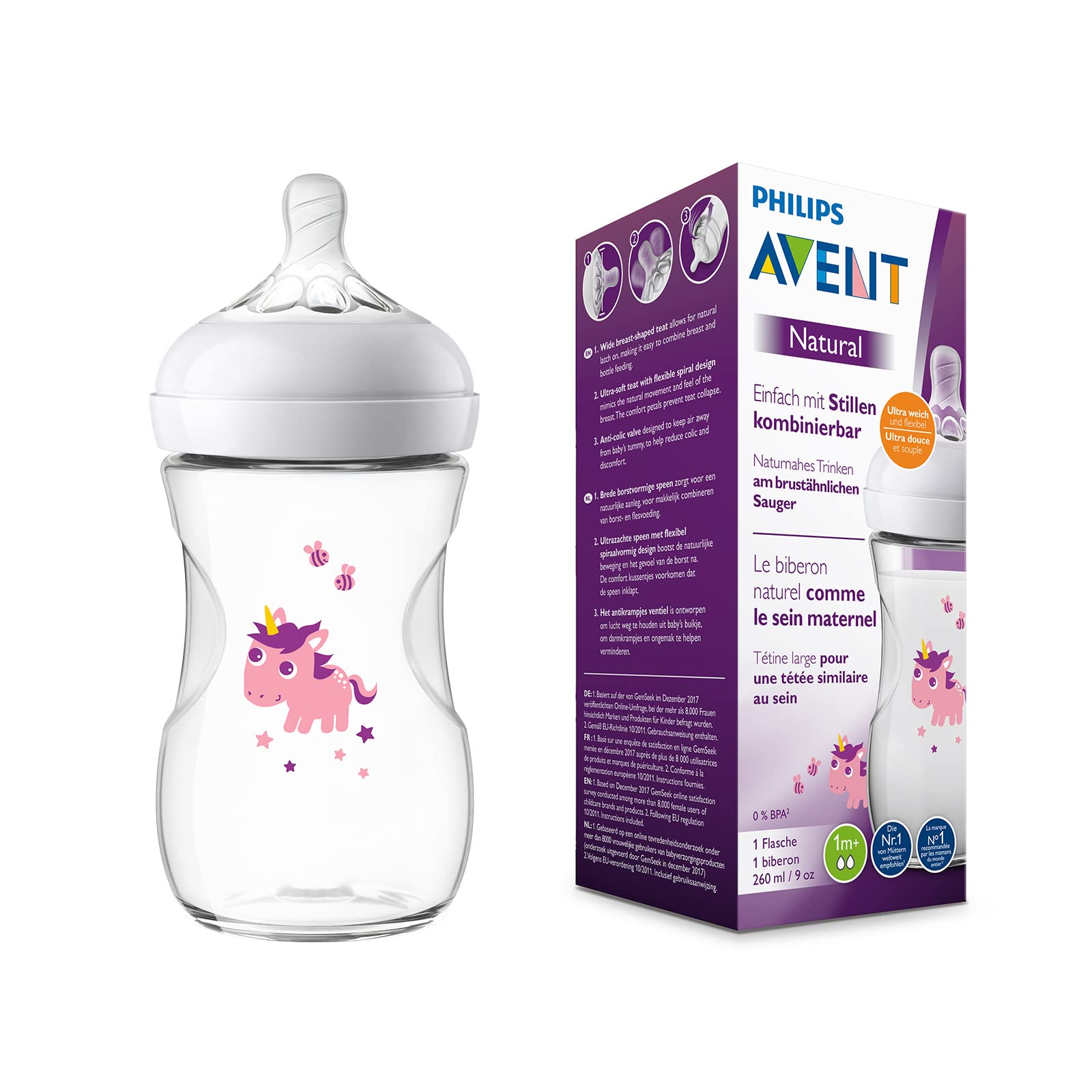 Natural Feeding Bottle With Unicorn Design, 260ml - MazenOnline Main image