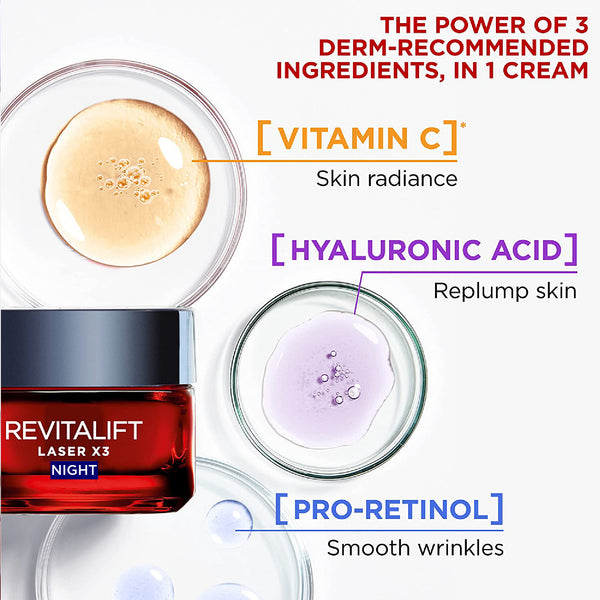 Revitalift Hydrating and Moisturizing Night Cream, for Wrinkles Reduction and  Skin Elasticity Improvement, Formulated with Pro-Retinol
