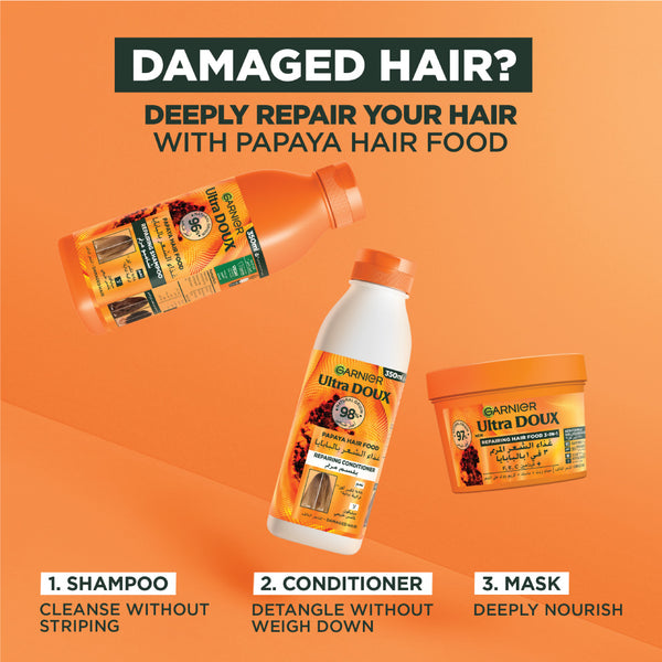 garnier - Garnier Ultra Doux Papaya Vegan Hair Food 3in1 Mask for damaged hair, Boosted with Vitamins C, E & F | MazenOnline
