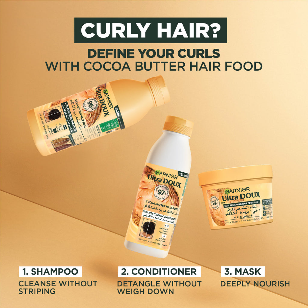 Garnier - Ultra Doux Cocoa Butter Vegan Hair Food 3in1 Mask for curly hair, Boosted with Vitamins C, E & F " | MazenOnline