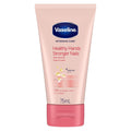 Vaseline Intensive Care Healthy Hands hand cream with keratin, showing smooth, well-moisturized hands and strong nails.