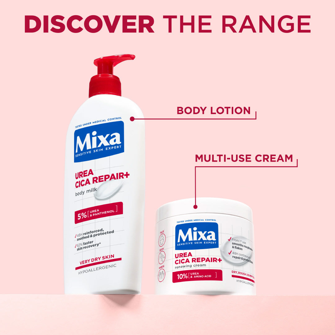 Mixa - Urea Cica Repair Cream Jar - For Keratosis Pilaris, Dry Rough Fragile Skin & Tiny Reddish Bumps - For Face, Hands & Body | MazenOnline
