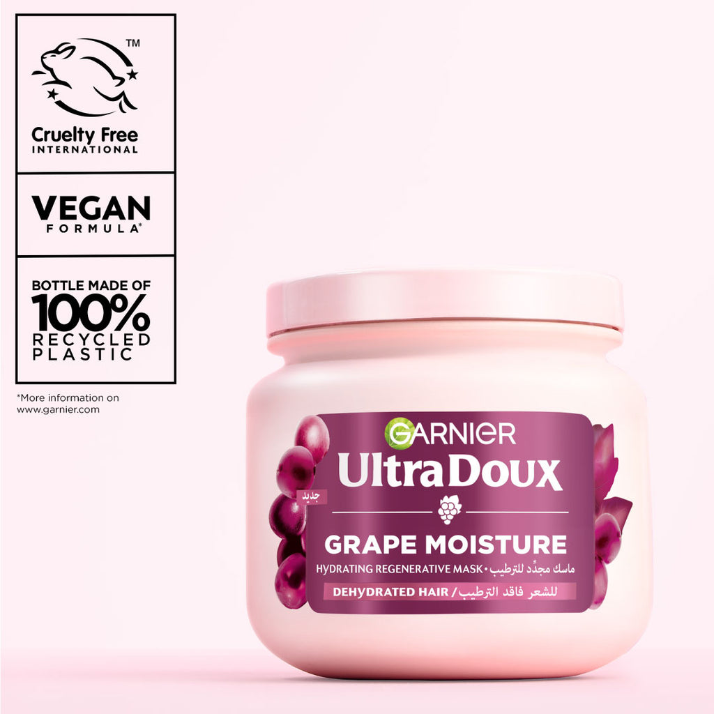 Garnier - Ultra Doux Grape Moisture - Deep Regenerative Mask for Dehydrated Hair. Hydrating Grape Water + Antioxidant Grapeseed Oil -- Paraben-Free, Vegan, Cruelty-Free | MazenOnline