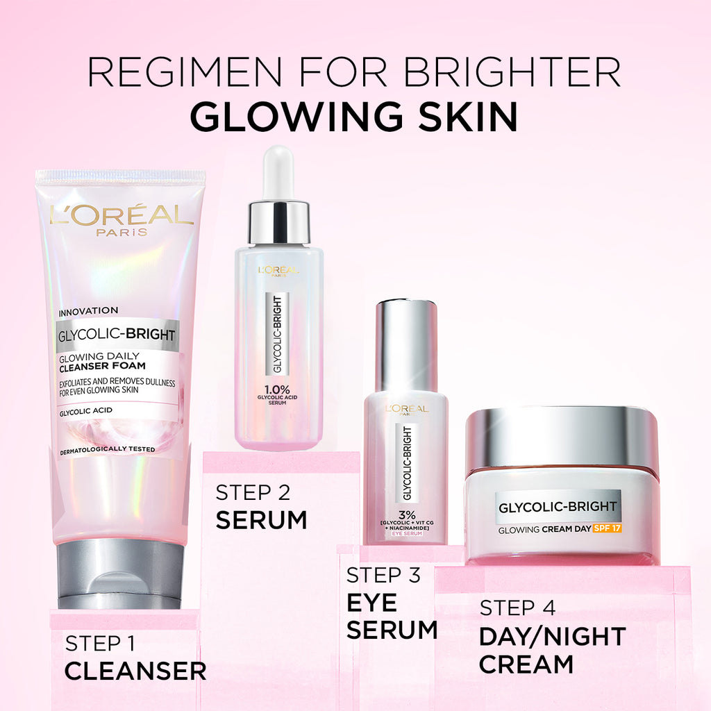 L'Oréal Paris - Glycolic Bright Eye Serum, with 3% (Glycolic Acid  + Vitamin CG + Niacinamide], for Dark Circles and Under Eyes Brightening | MazenOnline