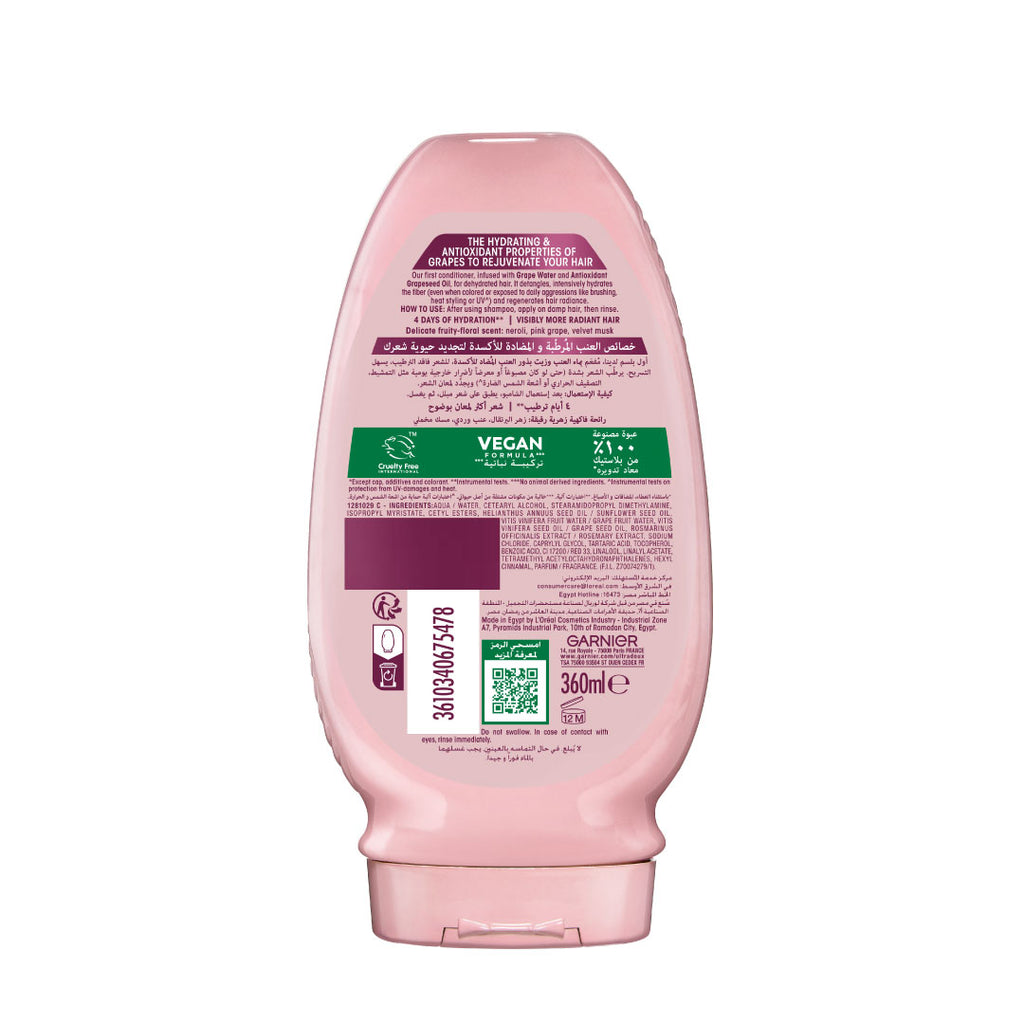 Garnier - Ultra Doux Grape Moisture - Hydrating Regenerative Conditioner for Dehydrated Hair. Hydrating Grape Water + Antioxidant Grapeseed Oil - - Paraben-Free, Vegan, Cruelty-Free | MazenOnline