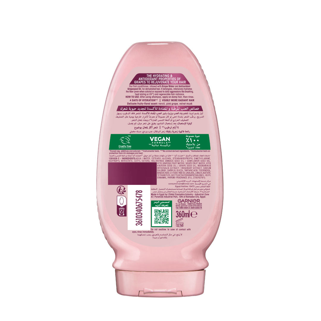 Garnier - Ultra Doux Grape Moisture - Hydrating Regenerative Conditioner for Dehydrated Hair. Hydrating Grape Water + Antioxidant Grapeseed Oil - - Paraben-Free, Vegan, Cruelty-Free | MazenOnline